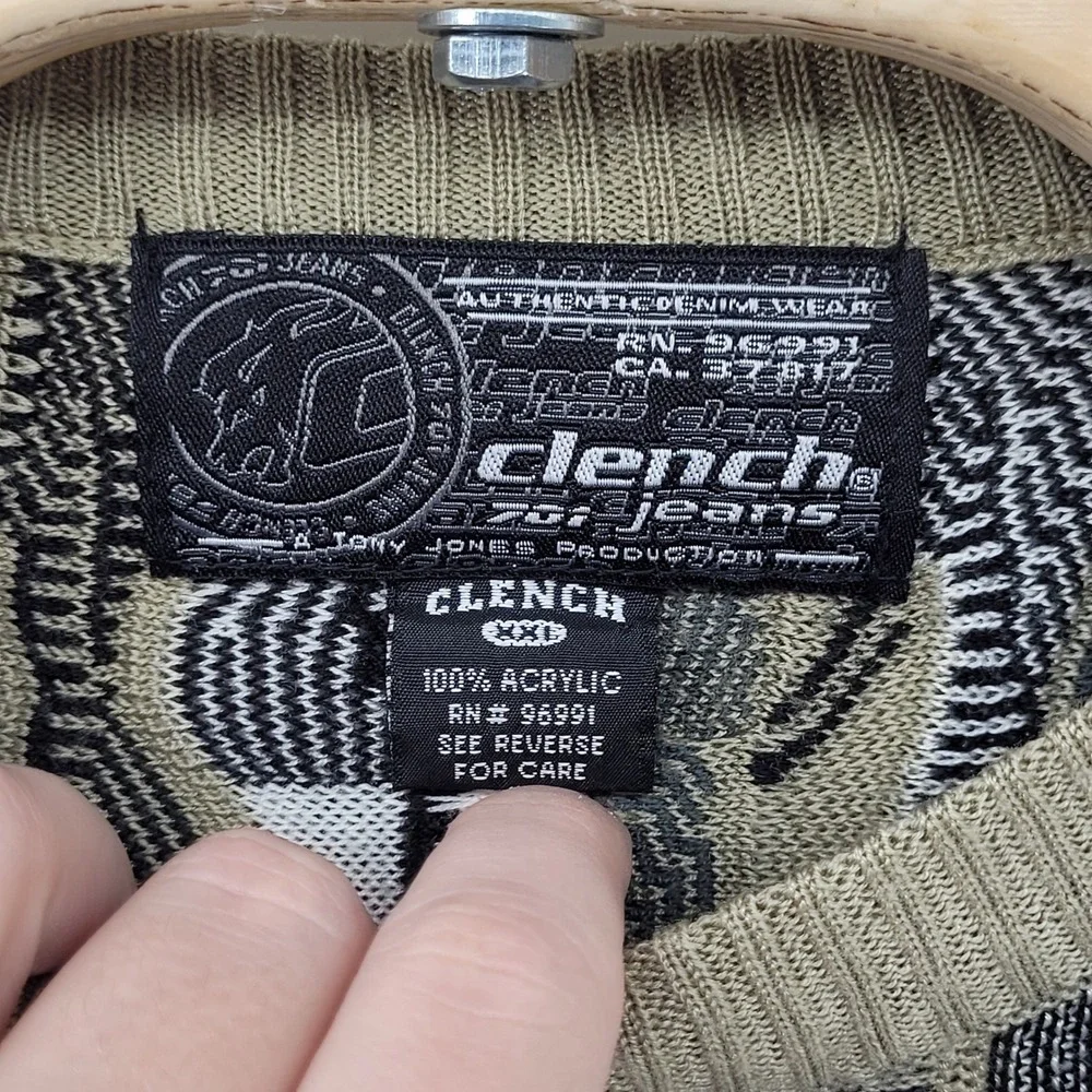 Clench Coogi Style‎ Knit Sweater Mens XXL Green Short Sleeve 3D Textured Striped